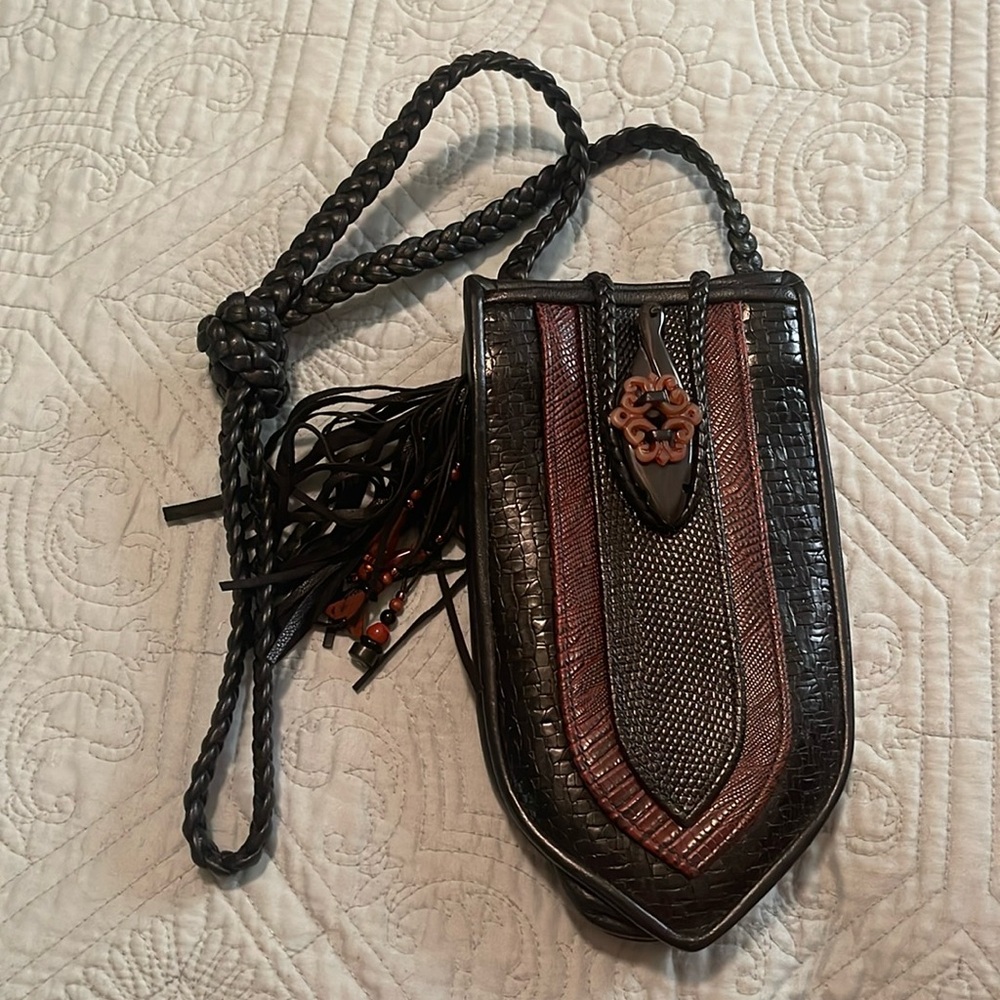 Leather Pouch Black and brown Handmade Purse